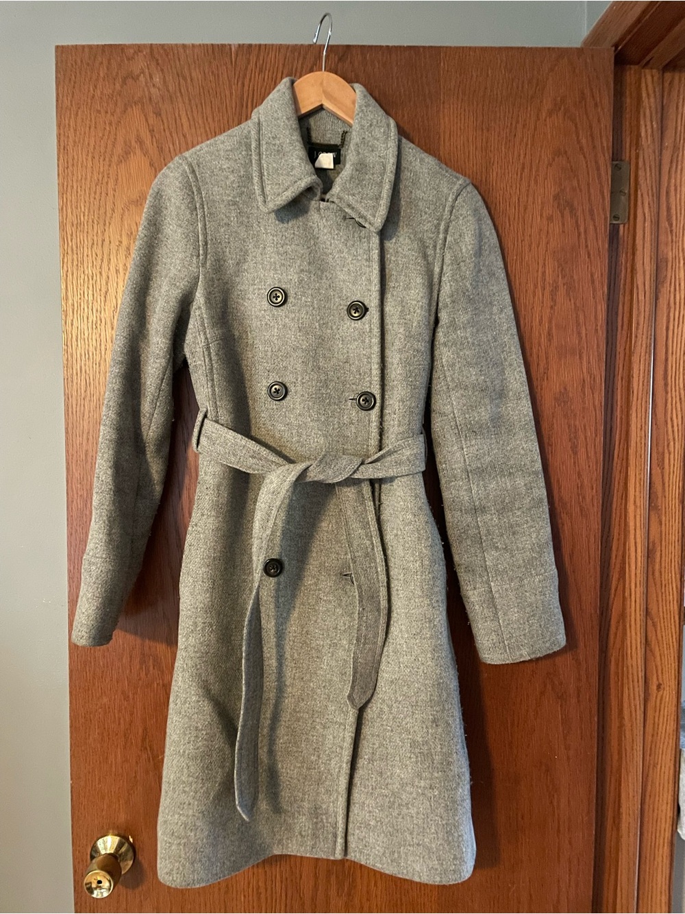 J.Crew Grey Wool Double-Breasted Belted Coat Size 12